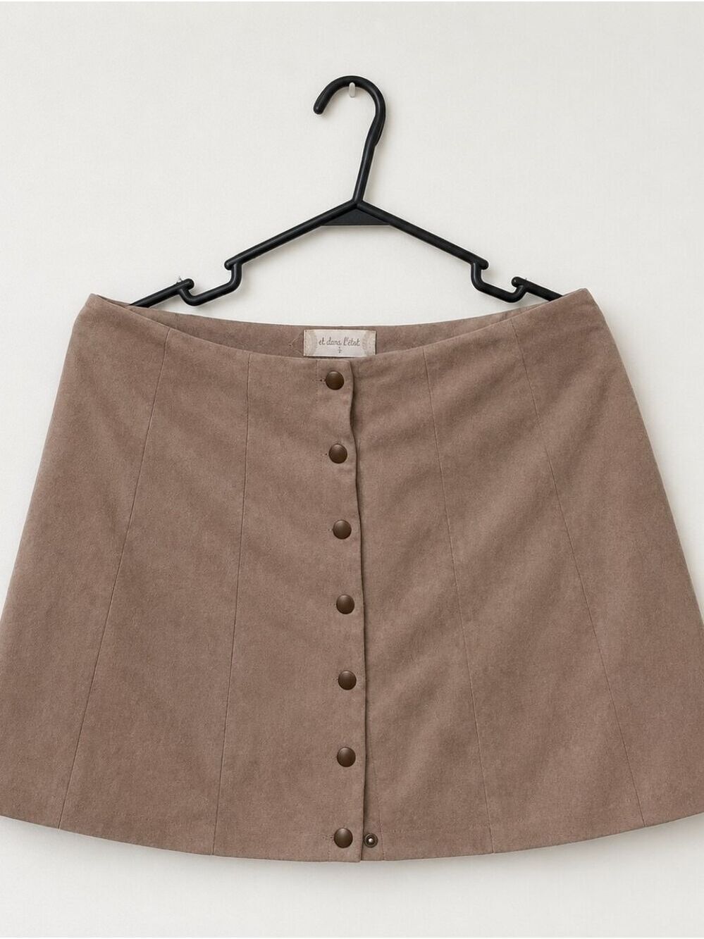 Beige Suede Button Up Mini Skirt - Picture 3 of 4